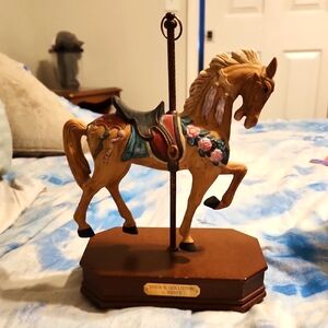 Brown and Blue Carousel Horse Sculpture Art